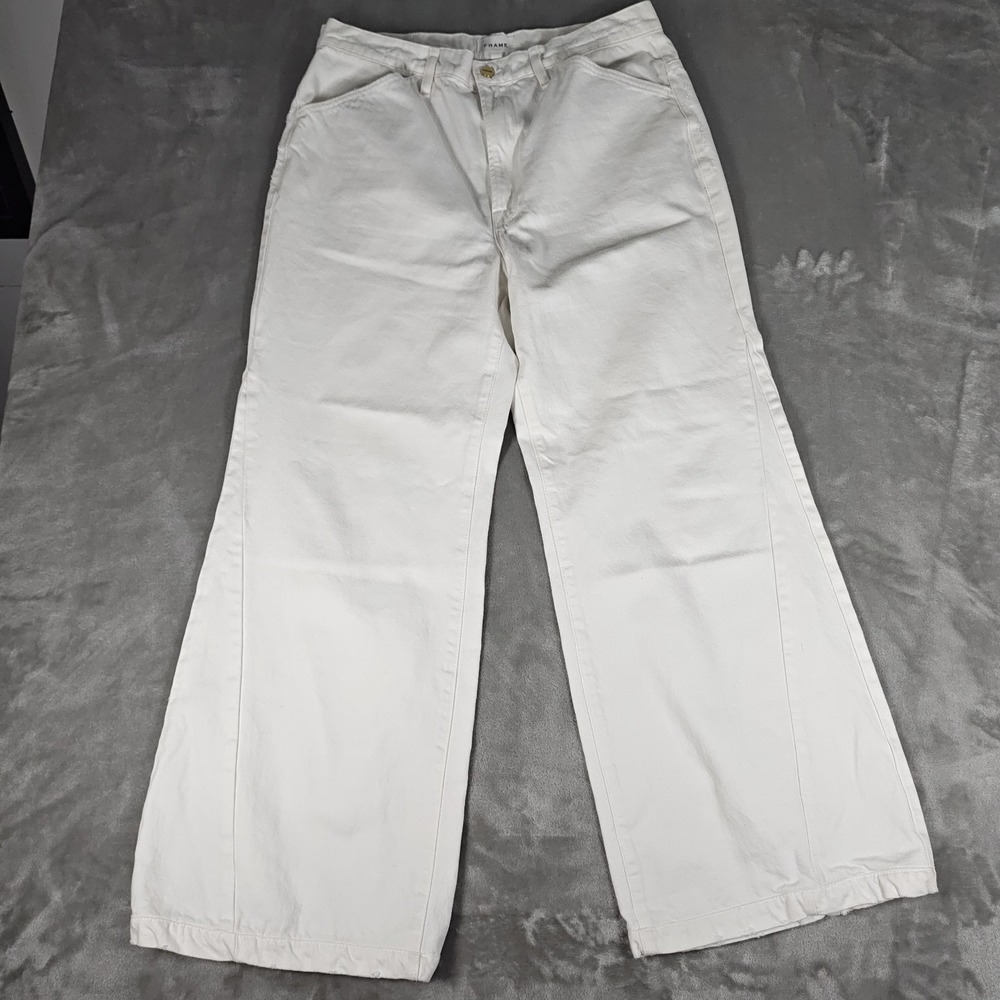 Frame Jeans Womens 34xโ 27 White Le Baggy Palazzo High Rise Wide Leg Distressed